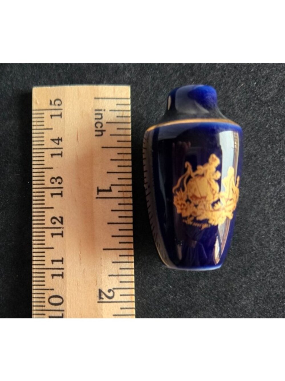 VTG Miniature LIMOGES Castel Gilded Cobalt Blue Tapered Vase from France